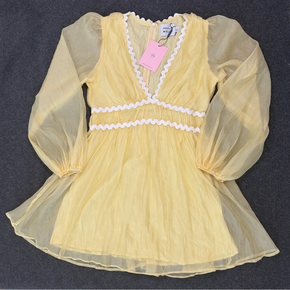 Hello Molly Yellow Sheer Dress with White Trim - Picture 2 of 8